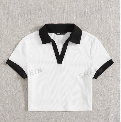 [TOP-TCH-SHE-BLA-S] Top tipo Chemise con cuello SHEIN